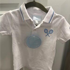 Little English White Polo with Blue Trim